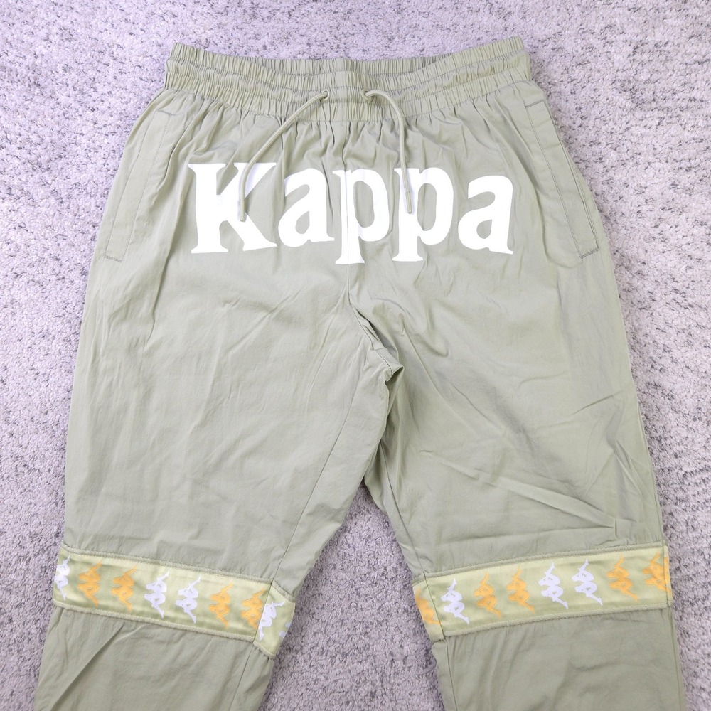 Kappa Pants Mens Large Track Jogger Front Big Logo Spellout Elastic Waist Khaki